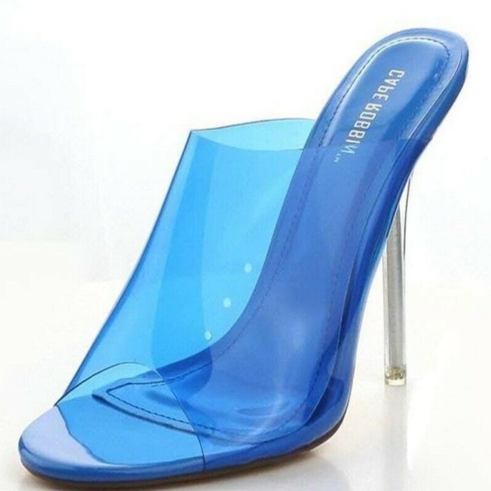 Blue Slipon Pointed PeepToe Lucite Clear Heel